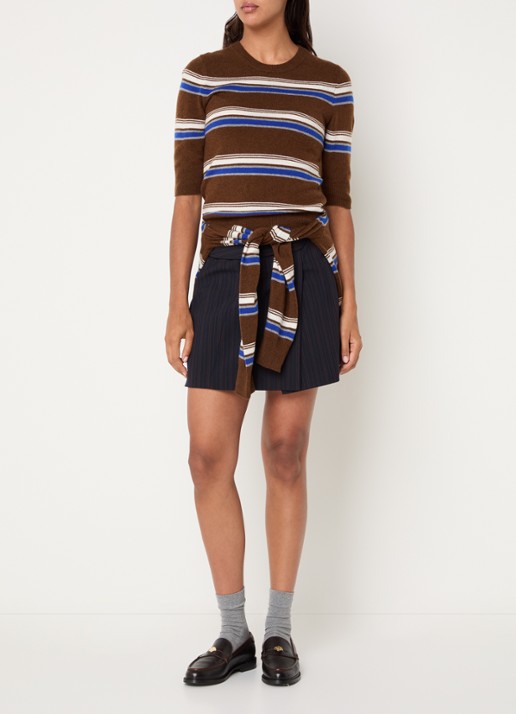 Claudie Pierlot Fijngebreide top in kasjmierblend met streepprint - voorkant 2 hazelnootbruin