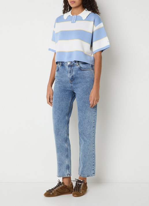 Claudie Pierlot Fijngebreide top in wolblend met streepprint - voorkant 3 blauw