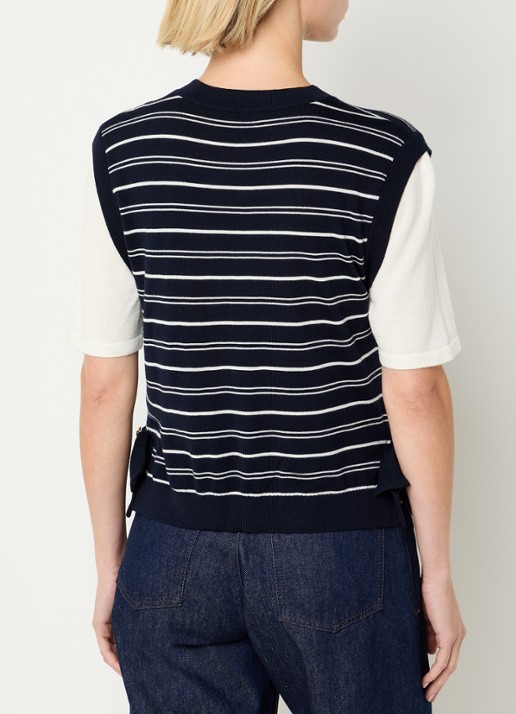 Claudie Pierlot Fijngebreide top in wolblend met streepprint - achterkant 2 donkerblauw
