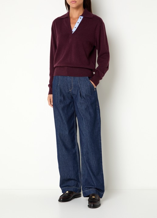 Claudie Pierlot Fijngebreide trui in kasjmierblend met logoborduring - voorkant 3 aubergine