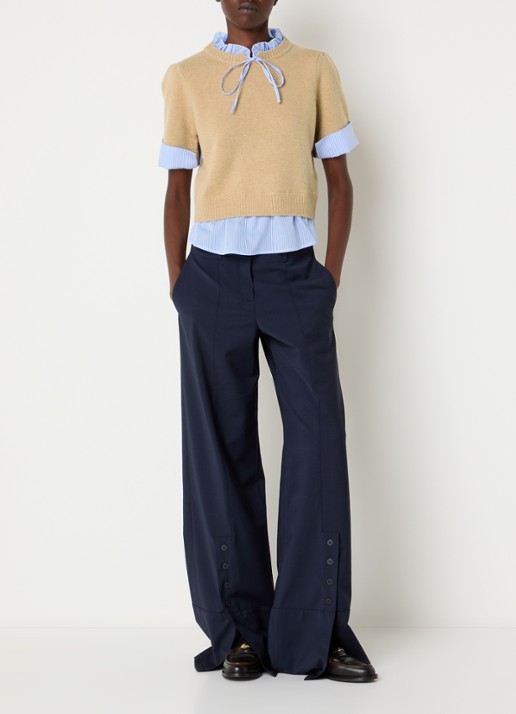 Claudie Pierlot Fijngebreide trui van wol met blouse-inzet - voorkant 2 beige