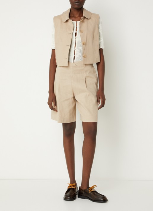 Claudie Pierlot Gilet in linnenblend met steekzakken  - voorkant 4 beige
