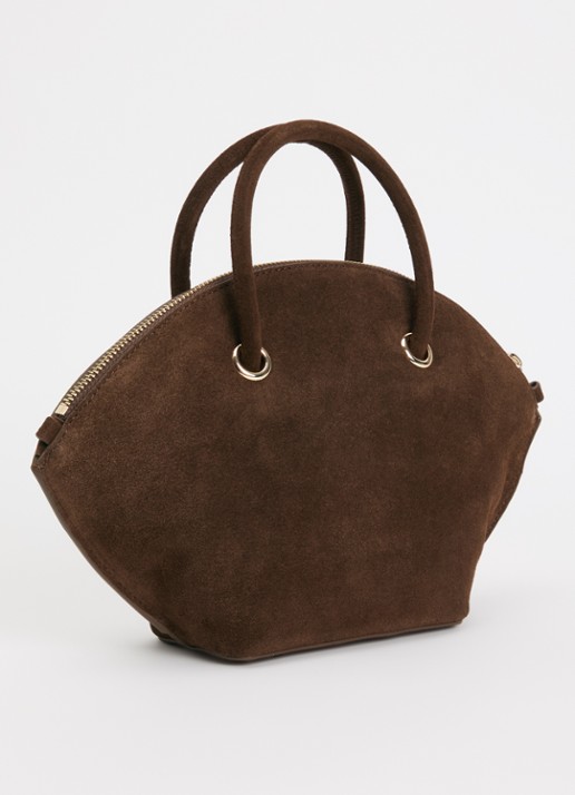 Claudie Pierlot Grelot crossbodytas van suède en verstelbare schouderriem - achterkant 4 chocoladebruin