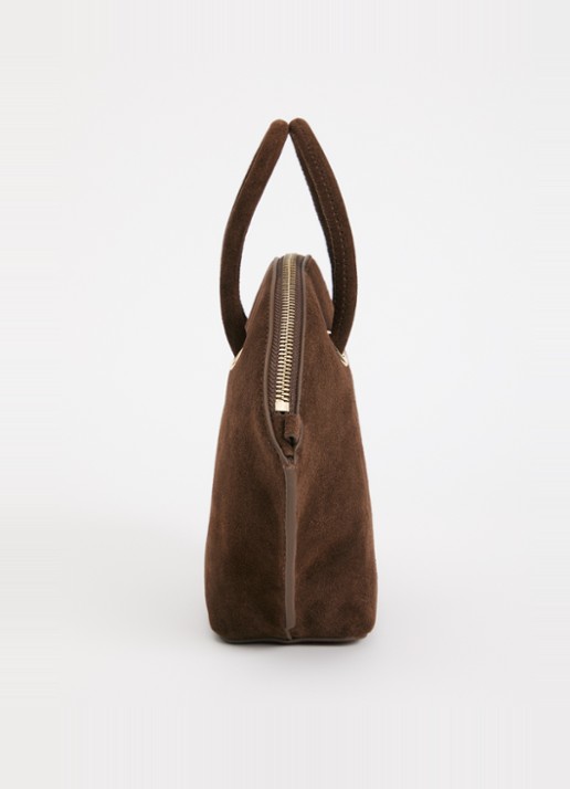 Claudie Pierlot Grelot crossbodytas van suède en verstelbare schouderriem - detail 2 chocoladebruin