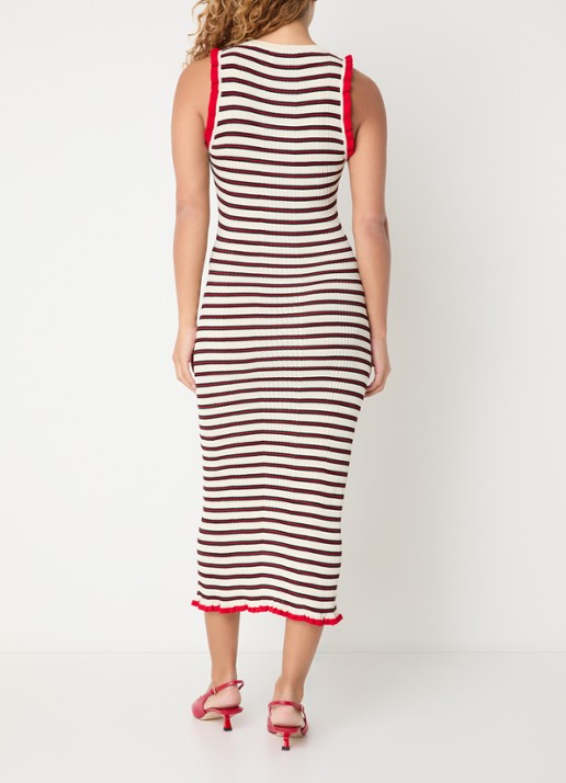 Claudie Pierlot Grofgebreide midi jurk met streepprint - achterkant gebroken wit