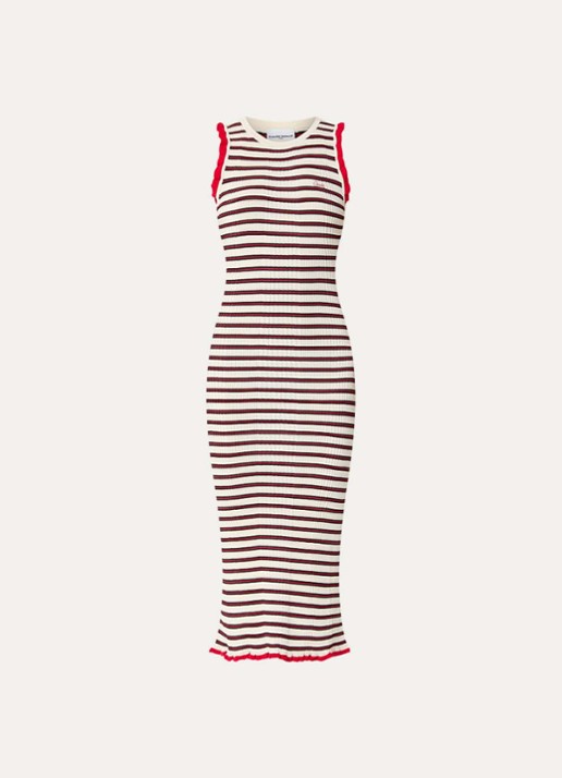 Claudie Pierlot Grofgebreide midi jurk met streepprint - voorkant 2 gebroken wit