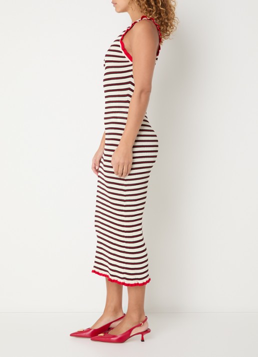 Claudie Pierlot Grofgebreide midi jurk met streepprint - voorkant 3 gebroken wit