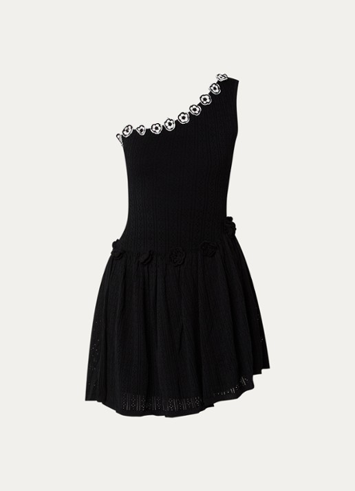 Claudie Pierlot Grofgebreide mini jurk met applicatie  - voorkant 3 zwart
