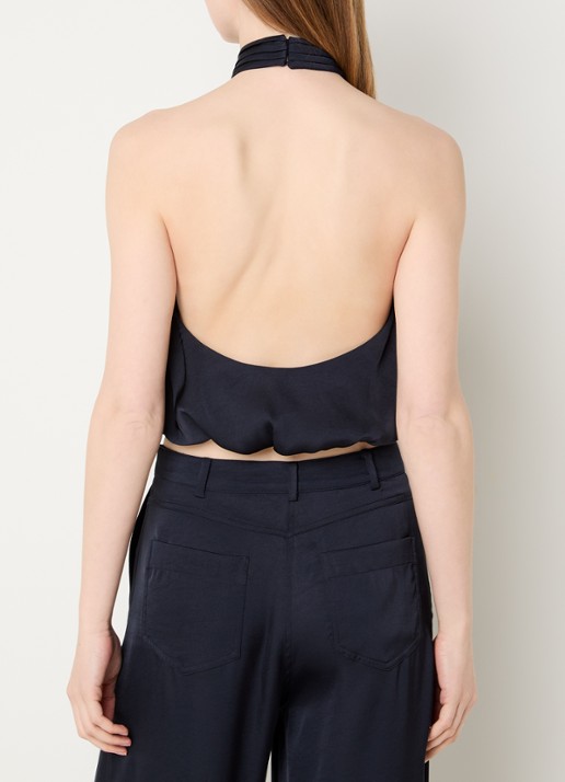 Claudie Pierlot Haltertop van satijn - achterkant donkerblauw