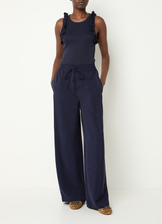 Claudie Pierlot High waist loose fit broek met elastische band - voorkant 4 donkerblauw