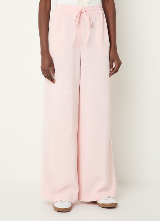 Claudie Pierlot High waist loose fit broek met elastische band - detail lichtroze