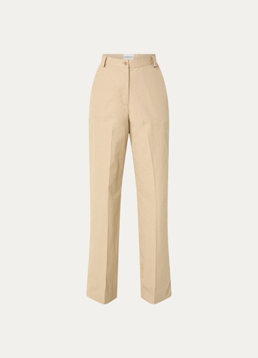 Claudie Pierlot High waist loose fit chino met paspelzakken - voorkant 2 donkerbeige