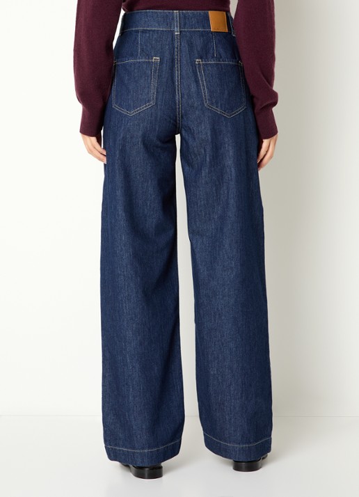 Claudie Pierlot High waist loose fit jeans met donkere wassing - achterkant indigo