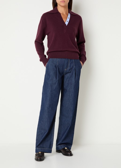 Claudie Pierlot High waist loose fit jeans met donkere wassing - voorkant 5 indigo