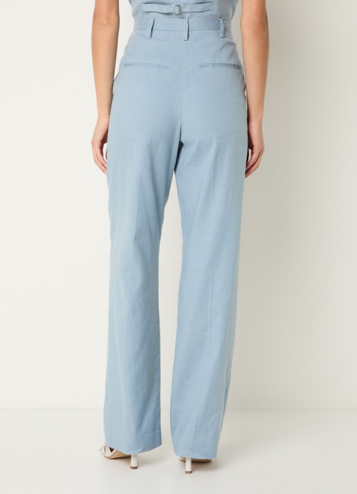 Claudie Pierlot High waist loose fit pantalon in linnenblend - achterkant 3 lichtblauw