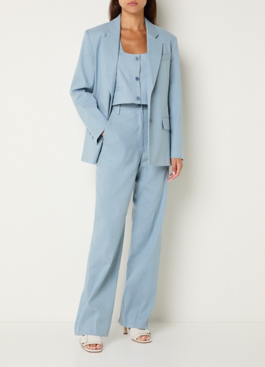 Claudie Pierlot High waist loose fit pantalon in linnenblend - voorkant 2 lichtblauw