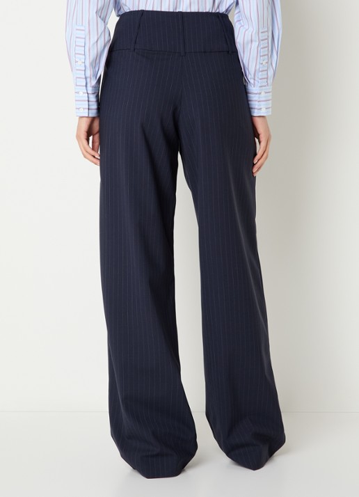 Claudie Pierlot High waist loose fit pantalon in wolblend met krijtstreep - achterkant donkerblauw