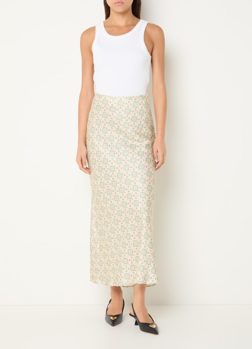 Claudie Pierlot High waist midi rok met print - voorkant 3 lindegroen
