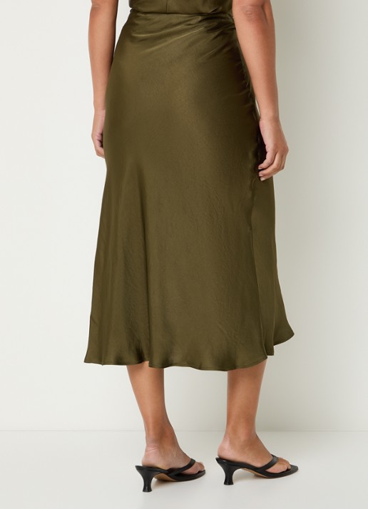 Claudie Pierlot High waist midi rok van satijn - achterkant 3 bronsgroen