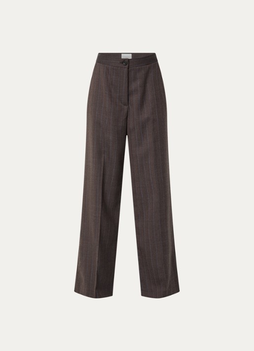 Claudie Pierlot High waist straight fit broek in wolblend - voorkant donkerbruin