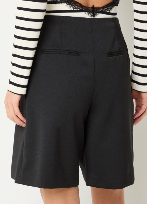 Claudie Pierlot High waist straight fit korte broek in wolblend met steekzakken - achterkant 4 zwart