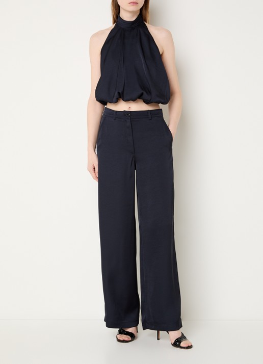 Claudie Pierlot High waist straight leg pantalon met steekzakken - voorkant 3 donkerblauw