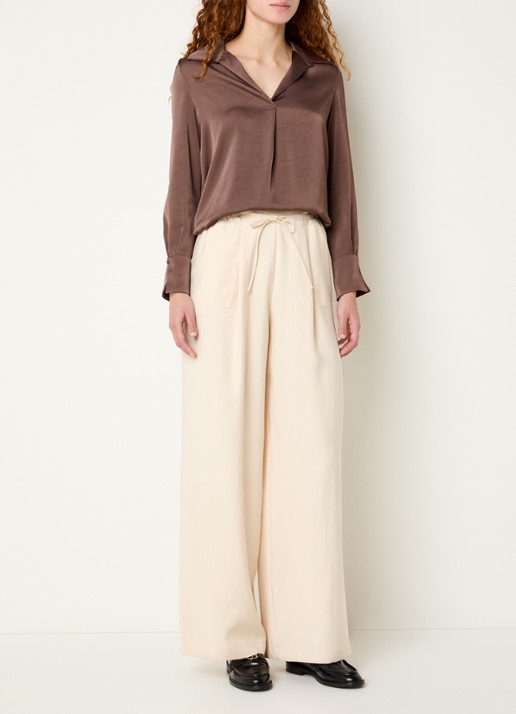Claudie Pierlot High waist wide fit broek met steekzakken - voorkant 2 creme