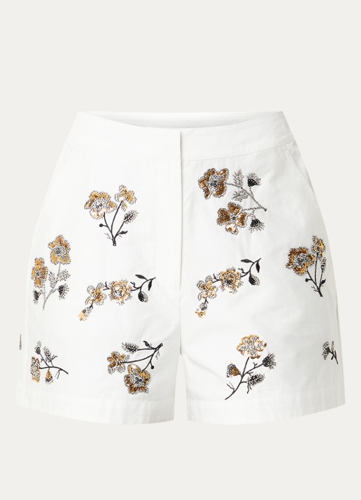 Claudie Pierlot High waist wide fit korte broek in linnenblend met pailletten - voorkant wit