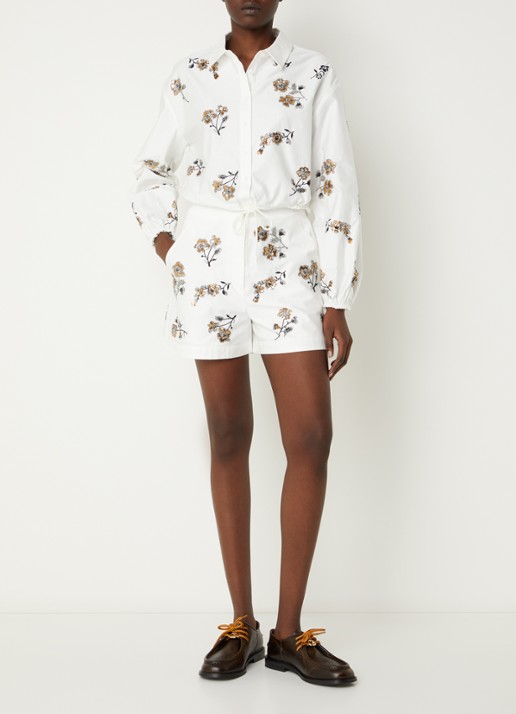 Claudie Pierlot High waist wide fit korte broek in linnenblend met pailletten - voorkant 2 wit