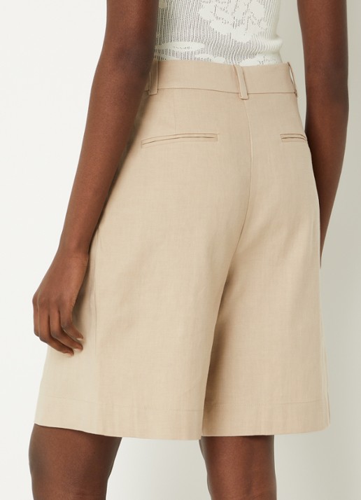 Claudie Pierlot High waist wide fit korte broek in linnenblend met steekzakken - achterkant 3 beige