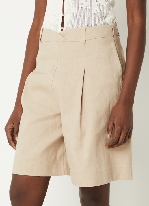 Claudie Pierlot High waist wide fit korte broek in linnenblend met steekzakken