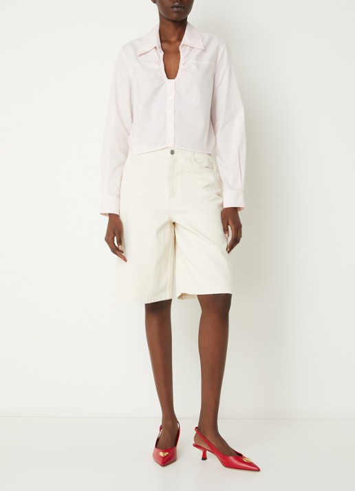 Claudie Pierlot High waist wide fit korte broek met steekzakken - voorkant 2 creme