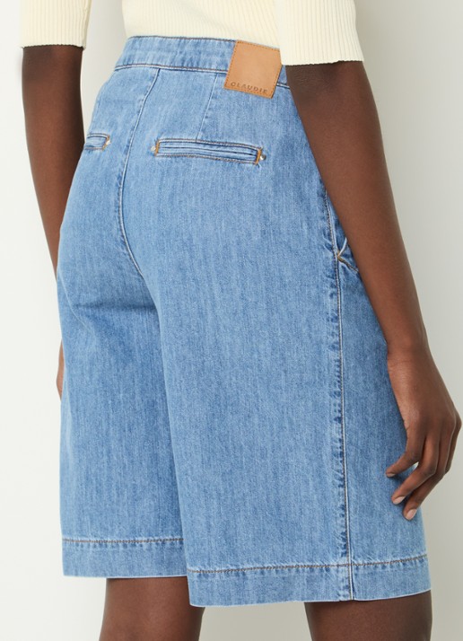 Claudie Pierlot High waist wide fit korte broek van denim - achterkant lichtblauw