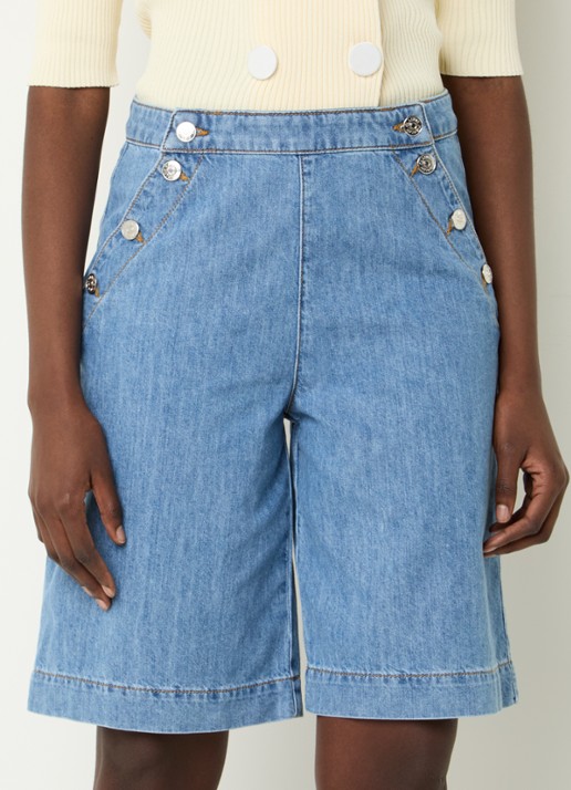 Claudie Pierlot High waist wide fit korte broek van denim - detail 4 lichtblauw