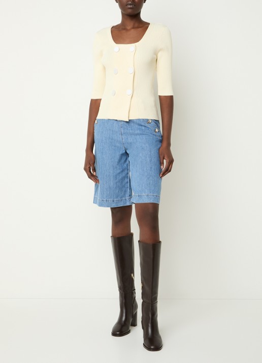 Claudie Pierlot High waist wide fit korte broek van denim - voorkant 3 lichtblauw