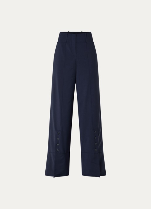 Claudie Pierlot High waist wide fit pantalon in wolblend met knoopdetail - voorkant donkerblauw