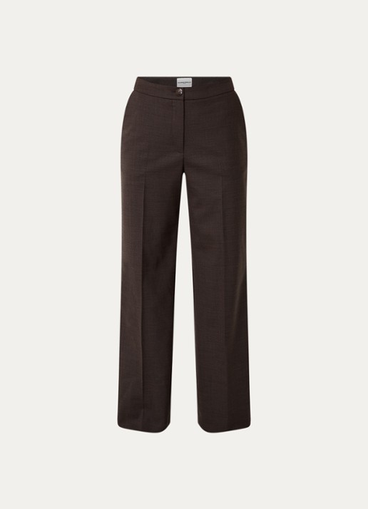 Claudie Pierlot High waist wide fit pantalon in wolblend - voorkant donkerbruin