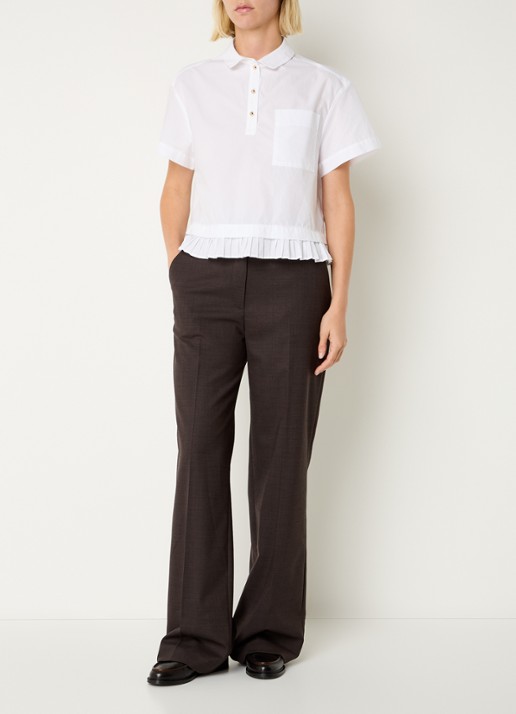 Claudie Pierlot High waist wide fit pantalon in wolblend - voorkant 2 donkerbruin