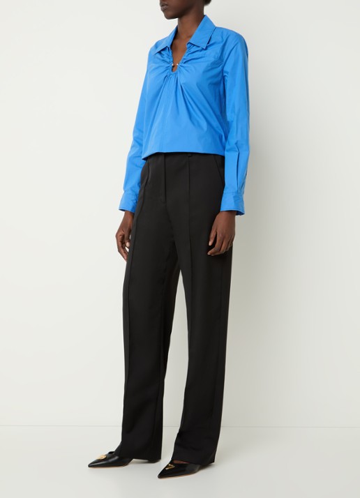 Claudie Pierlot High waist wide fit pantalon in wolblend - voorkant 2 zwart