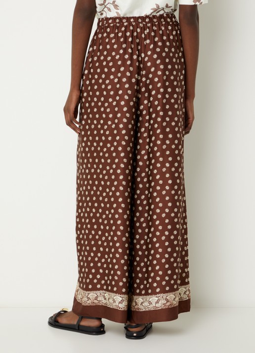 Claudie Pierlot High waist wide fit pantalon met bloemenprint - achterkant bruin