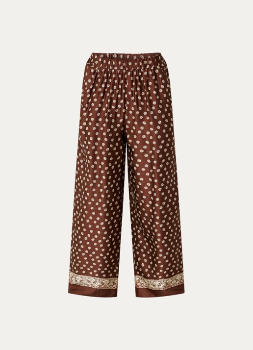 Claudie Pierlot High waist wide fit pantalon met bloemenprint - voorkant 2 bruin