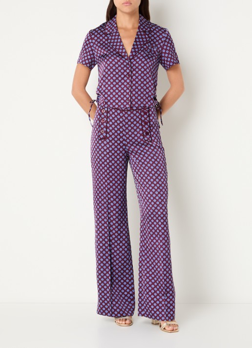 Claudie Pierlot High waist wide fit pantalon met grafische print - voorkant 2 bordeauxrood
