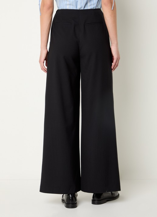 Claudie Pierlot High waist wide fit pantalon met plooien - achterkant 4 zwart