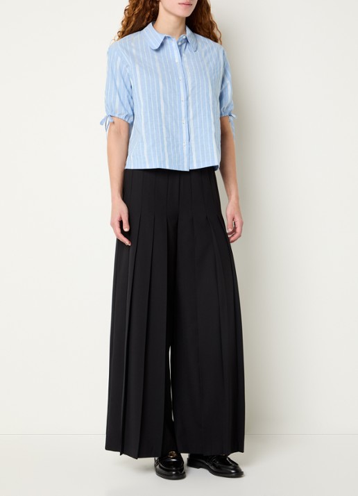 Claudie Pierlot High waist wide fit pantalon met plooien - voorkant 2 zwart