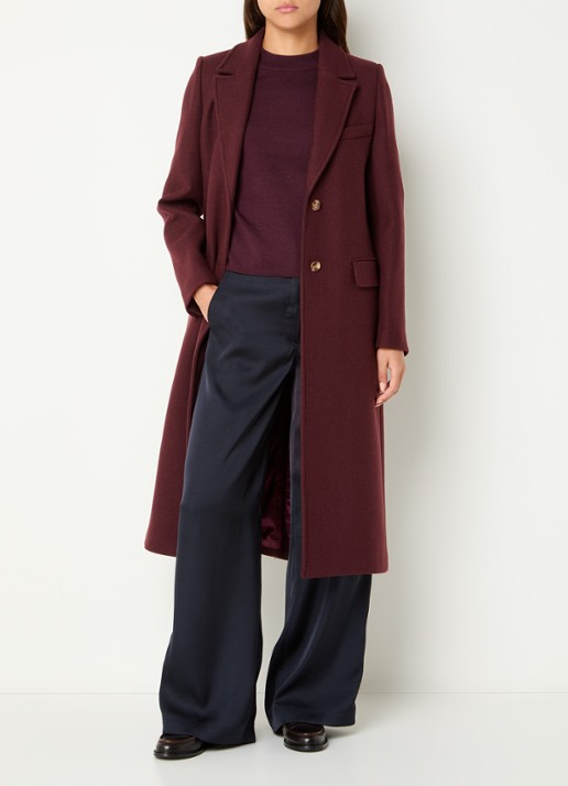 Claudie Pierlot Inny mantel van wolblend met klepzakken - voorkant 2 aubergine