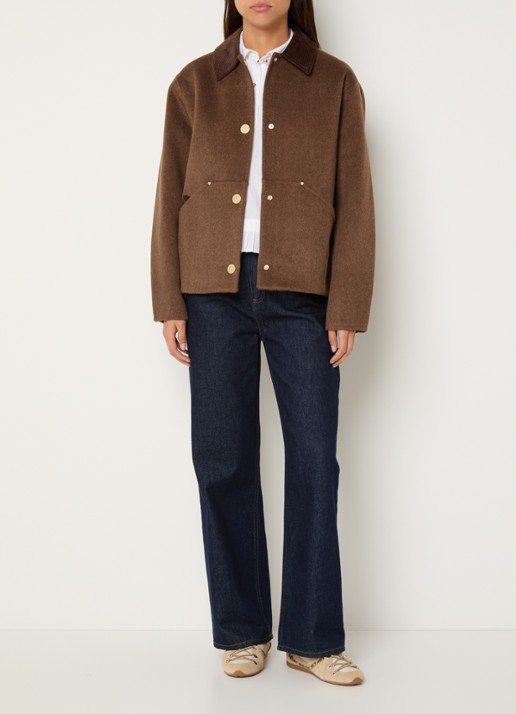 Claudie Pierlot Jack in wolblend met details van corduroy - voorkant 4 bruin