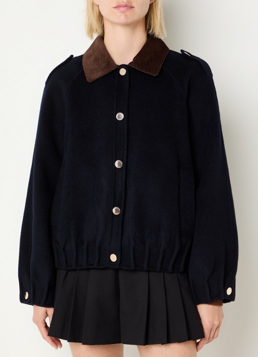 Claudie Pierlot Jack in wolblend met steekzakken - detail donkerblauw