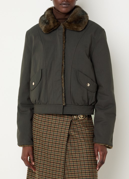 Claudie Pierlot Jack met imitatiebont en steekzakken - detail 5 donkergrijs