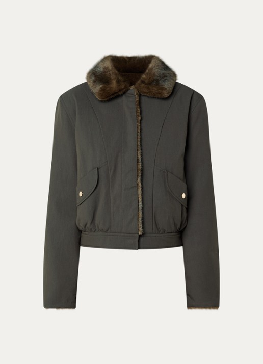 Claudie Pierlot Jack met imitatiebont en steekzakken - voorkant 2 donkergrijs