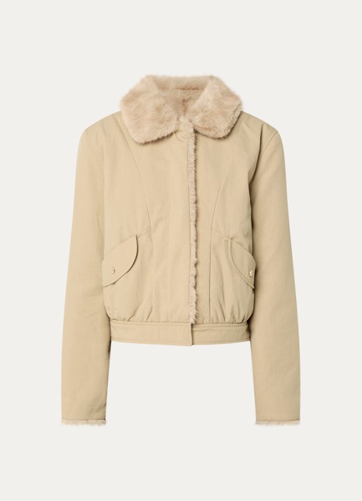 Claudie Pierlot Jack met imitatiebont en steekzakken - voorkant beige